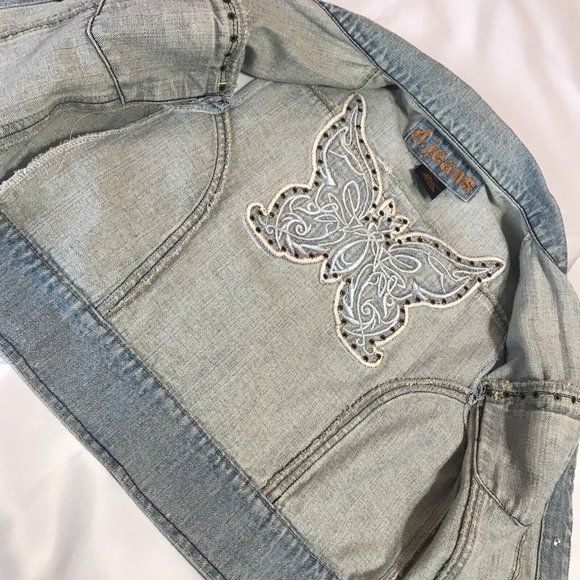 D. Jeans Sleeveless Cropped Vest With Butterfly Back Embellishments Junior Large - Picture 6 of 11